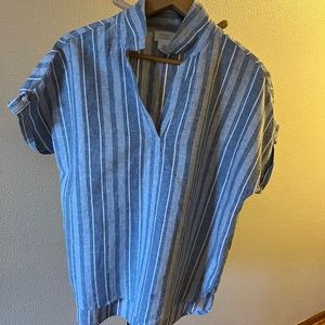 Woman’s Short Sleeve Striped Button Up Top Relaxed Shirt Size M Singrid Olsen